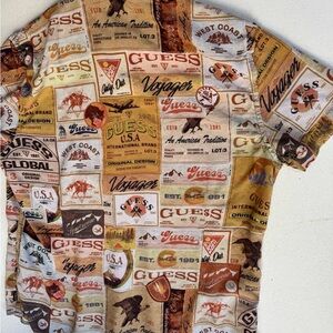 Guess Men's Vintage Graphic Shirt - Brown and Tan